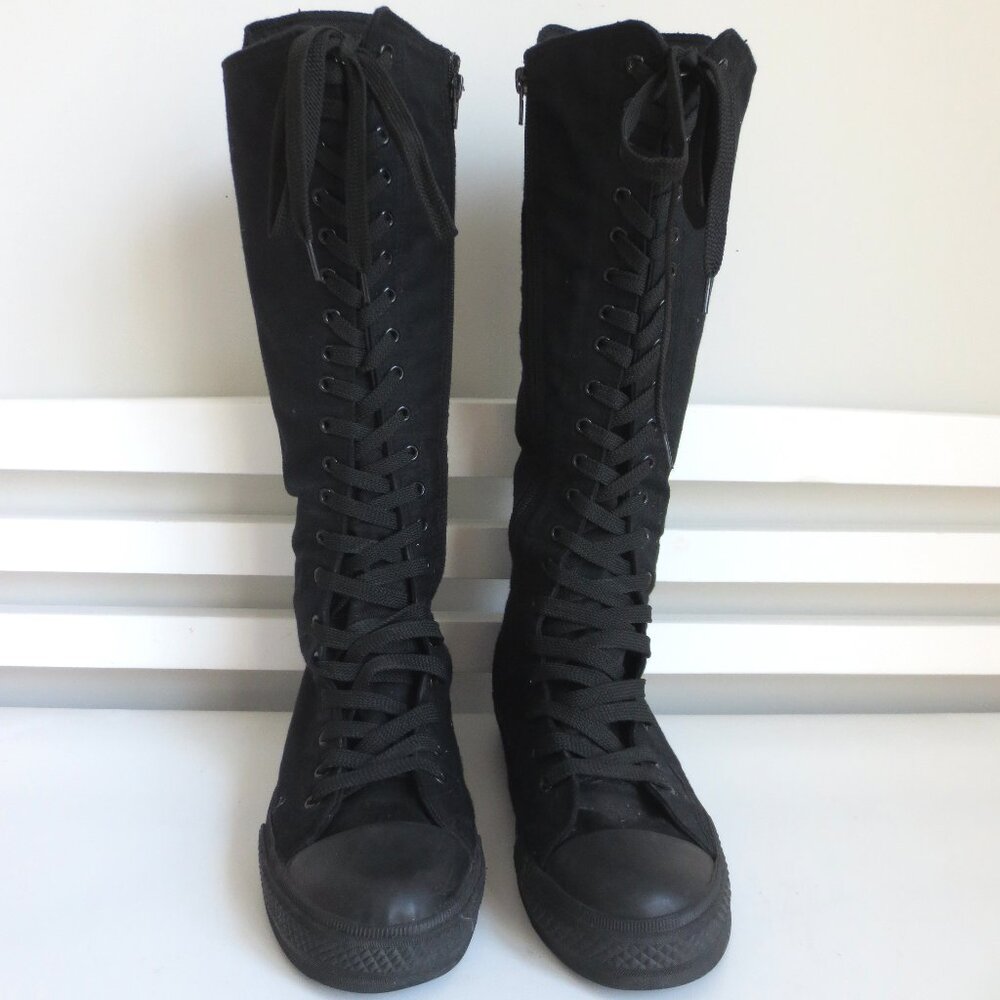 Women's Black Lace-Up Knee-High Boots